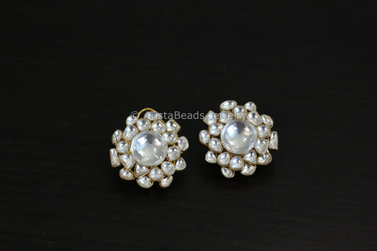 Large Clear Polki Kundan Studs