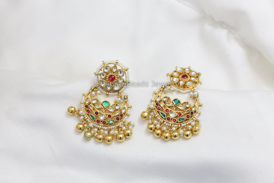 Fine Pachi Kundan Chandbaali _ Gold Drops
