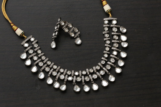 Victorian Black Polish Kundan Polki Necklace Set