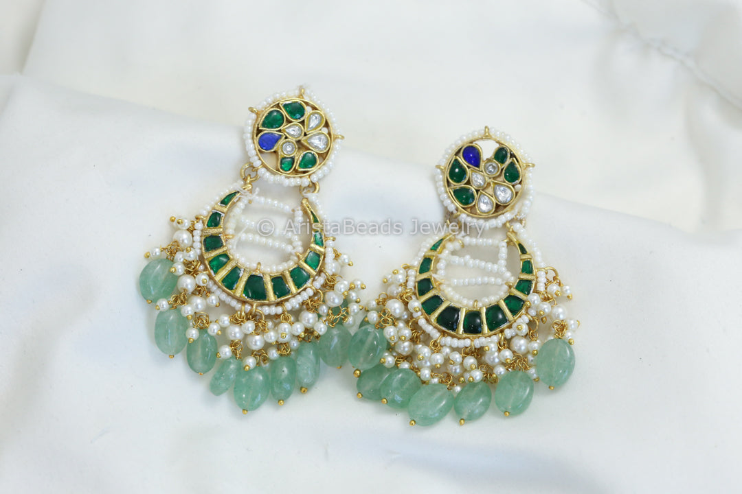 Pearl Piroyi Jadau Kundan Chandbaali - Green