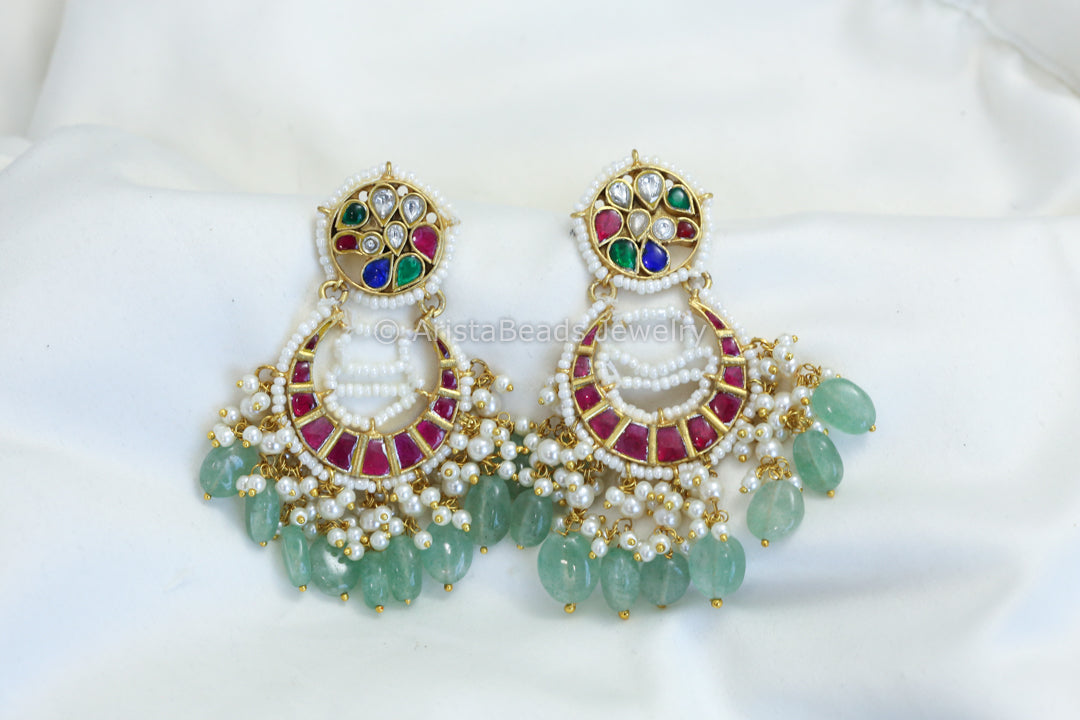 Pearl Piroyi Jadau Kundan Chandbaali - Ruby