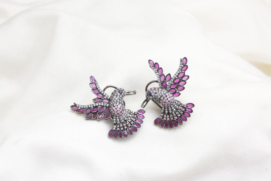 Pave Setting CZ Bird Earrings - Ruby
