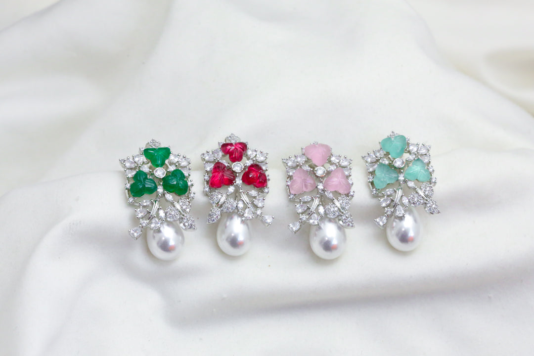 CZ & Carved Stone Pearl Earrings