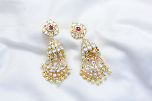 Foil Kundan Polki Jhumka Chandbaali - Ruby