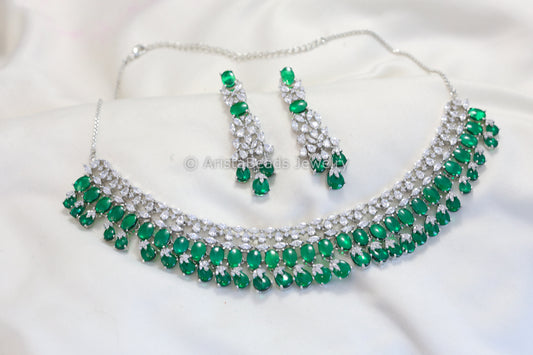 Premium Quality CZ Necklace Set - Green Pota