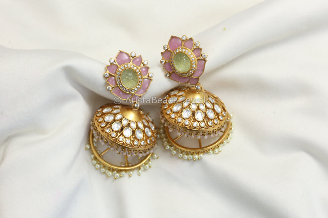 Premium TakkarJadau & Uncut Polki Jhumka- Pastel