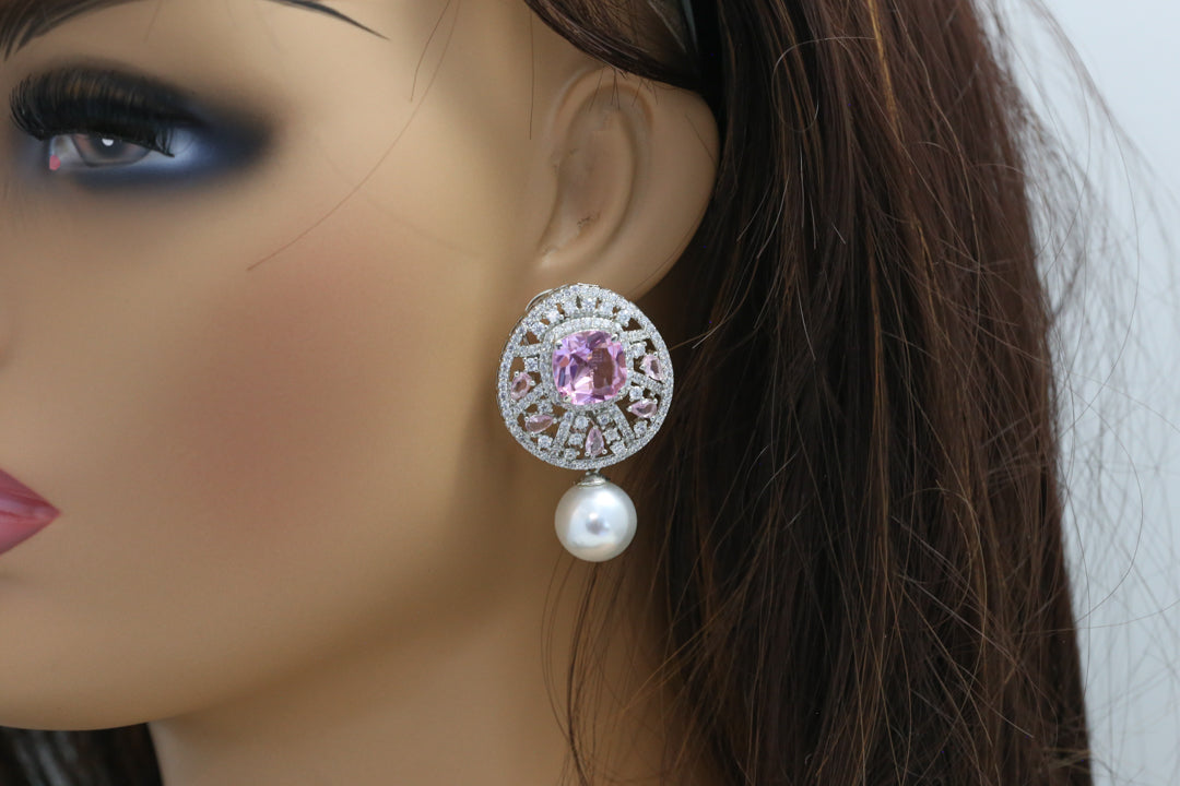 Premium CZ & Pearl Studs - Pink