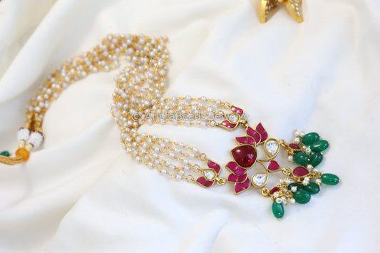 Lotus Kundan Jadau Necklace - Ruby