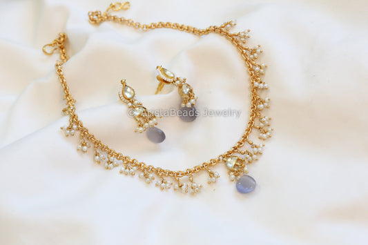 Gray Danity Pachi Kundan Chain Set