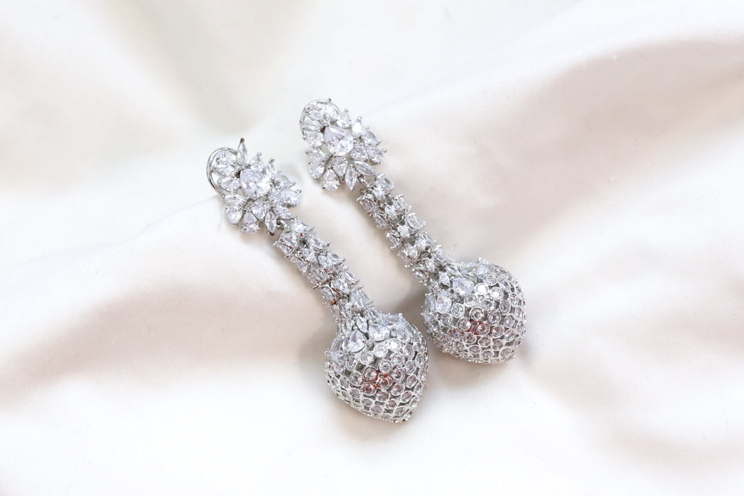 One Of A Kind Silver Finish CZ Earring