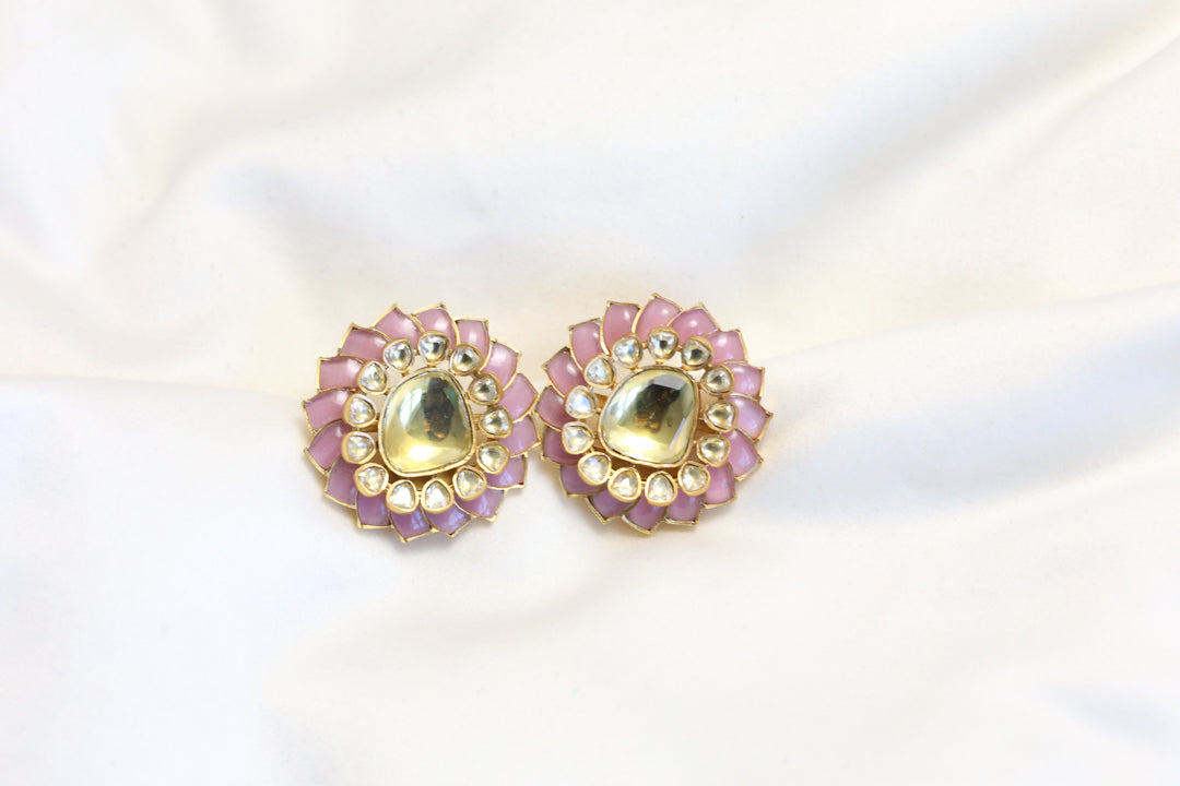 Premium Pink Uncut Polki Studs