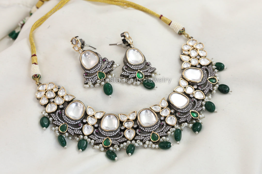 Premium Victorian Uncut Polki Necklace Set
