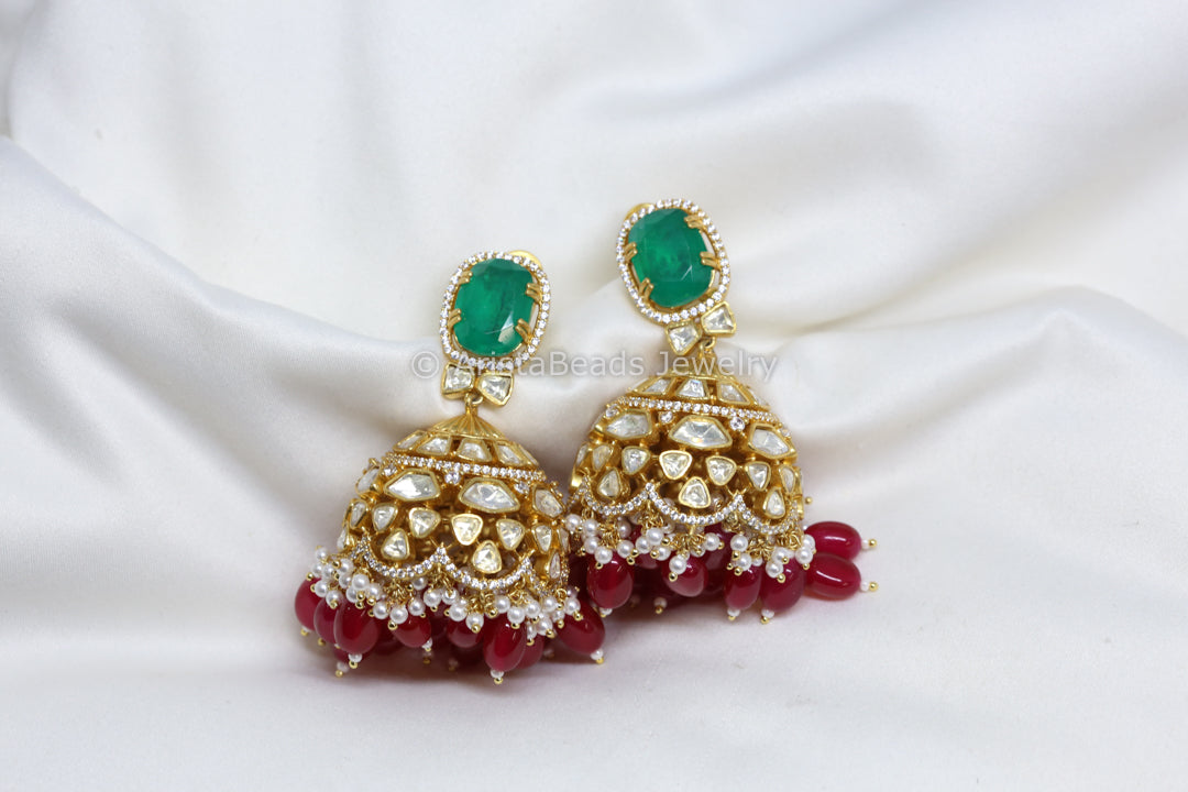 Large Real Moissanite Green Doublet Jhumka