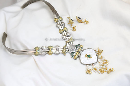 Silver Look MOP Jadau Fusion Necklace Set - Style 4