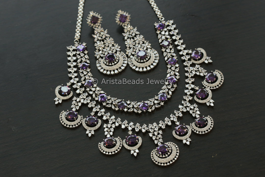 Premium Nano CZ Necklace Set - Purple