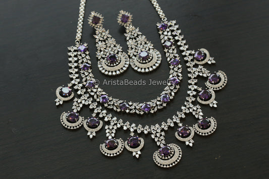 Premium Nano CZ Necklace Set - Purple