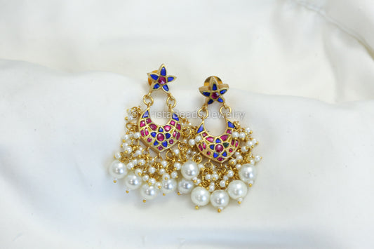 Small Blue Ruby Jadau Chandbaali