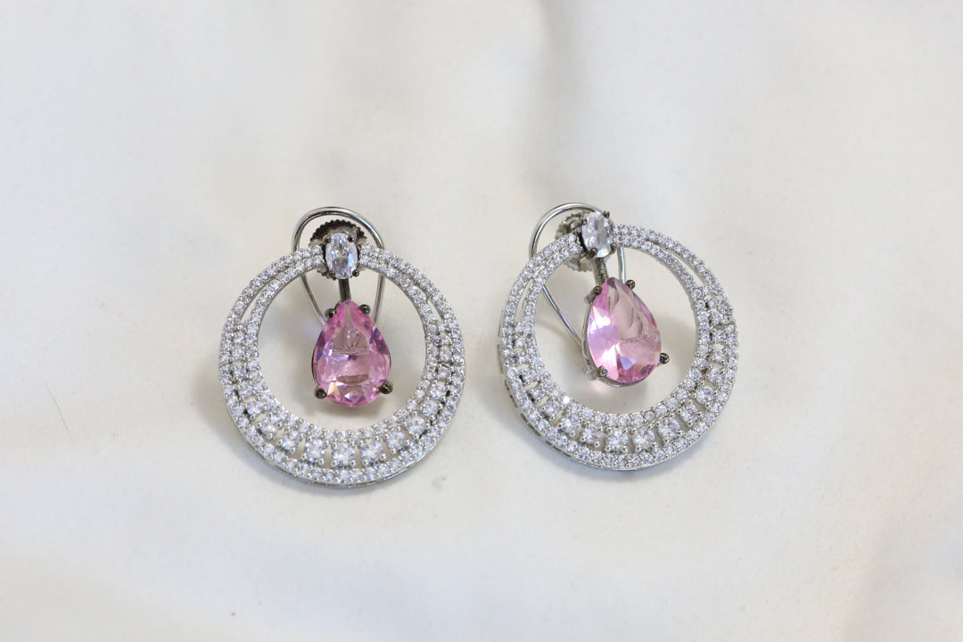 Premium CZ Chandbaali Earrings - Pink