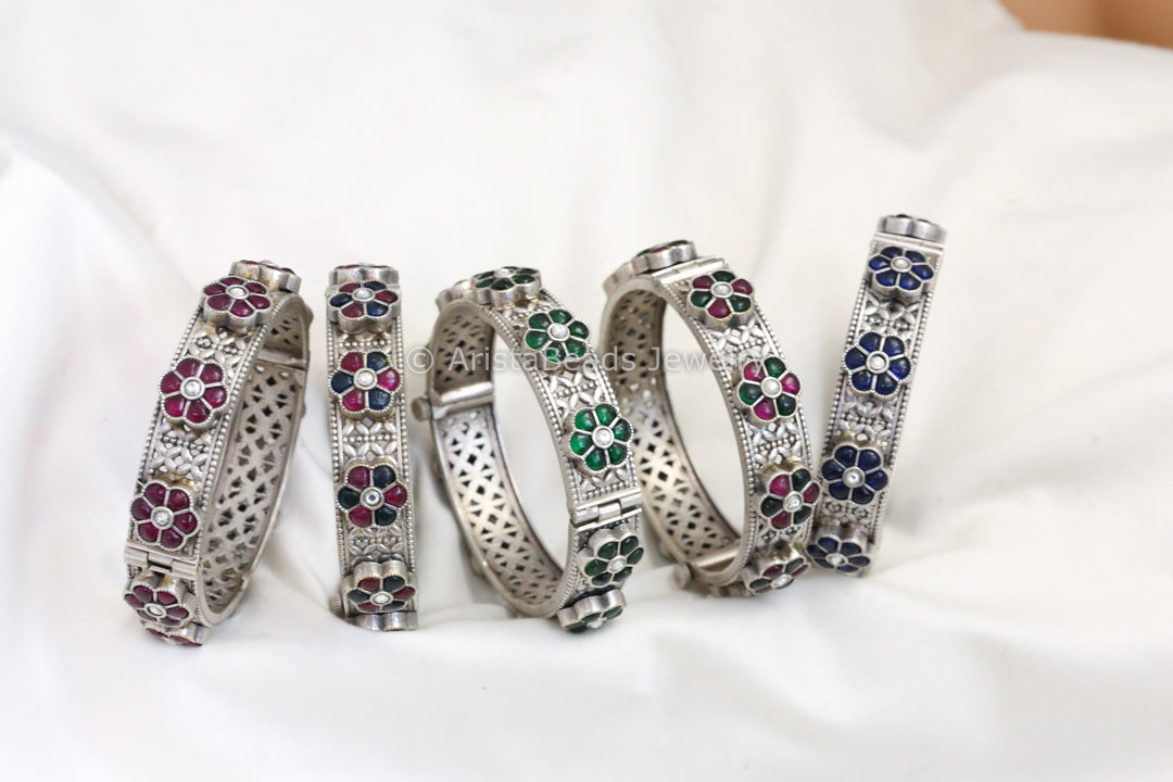 Pacheli Silver Look Kundan Bangle Set (2.6 Openable)