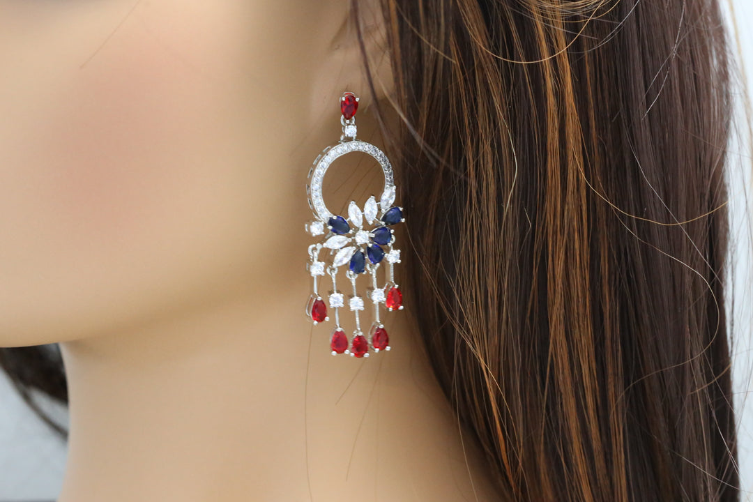Premium CZ Blue & Red Earrings