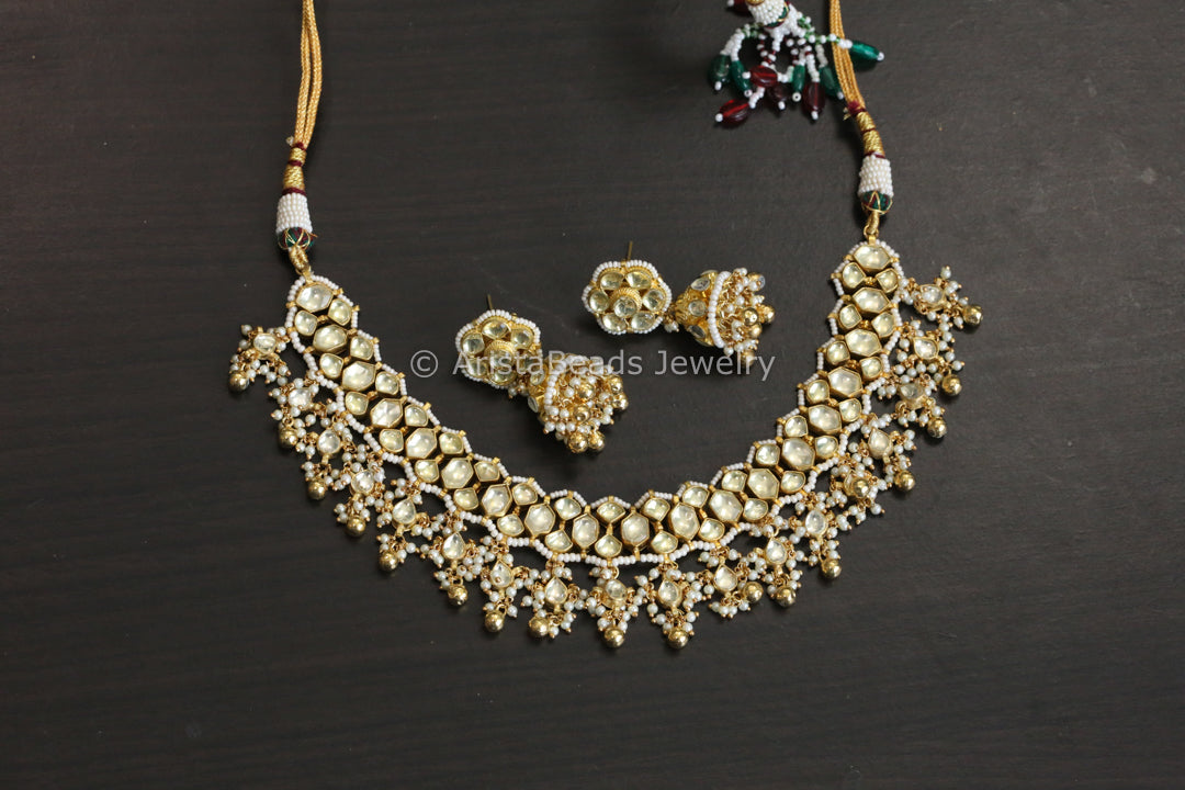Dainty Clear Pachi Kundan Necklace Set
