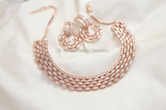 Contemporary Rose Gold CZ Necklace Set