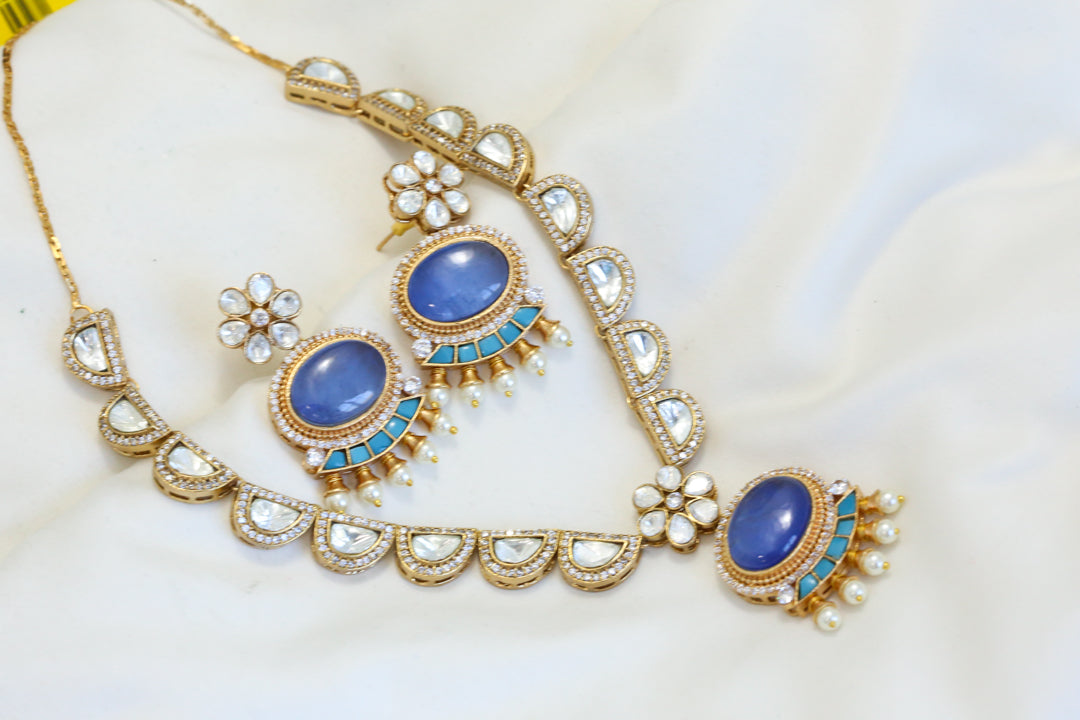 Premium Uncut Kundan Set - Blue