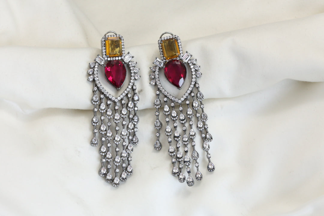 Premium Yellow Red Doublet CZ Earrings
