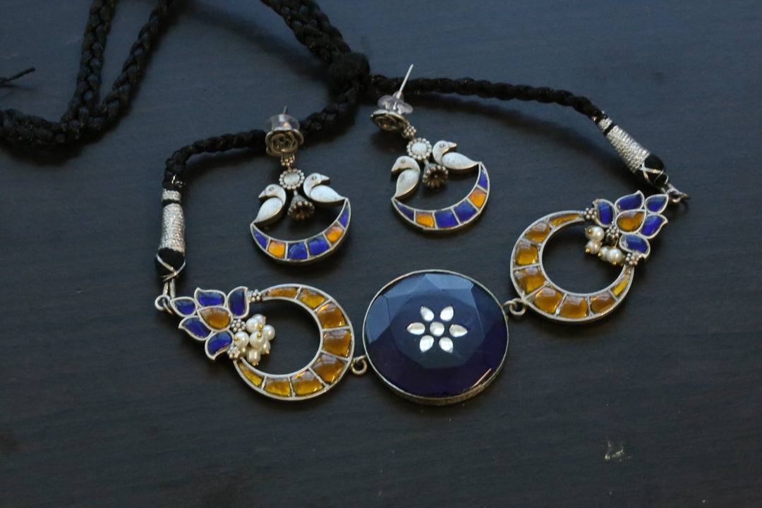 Mustard Blue Jadau Choker Set