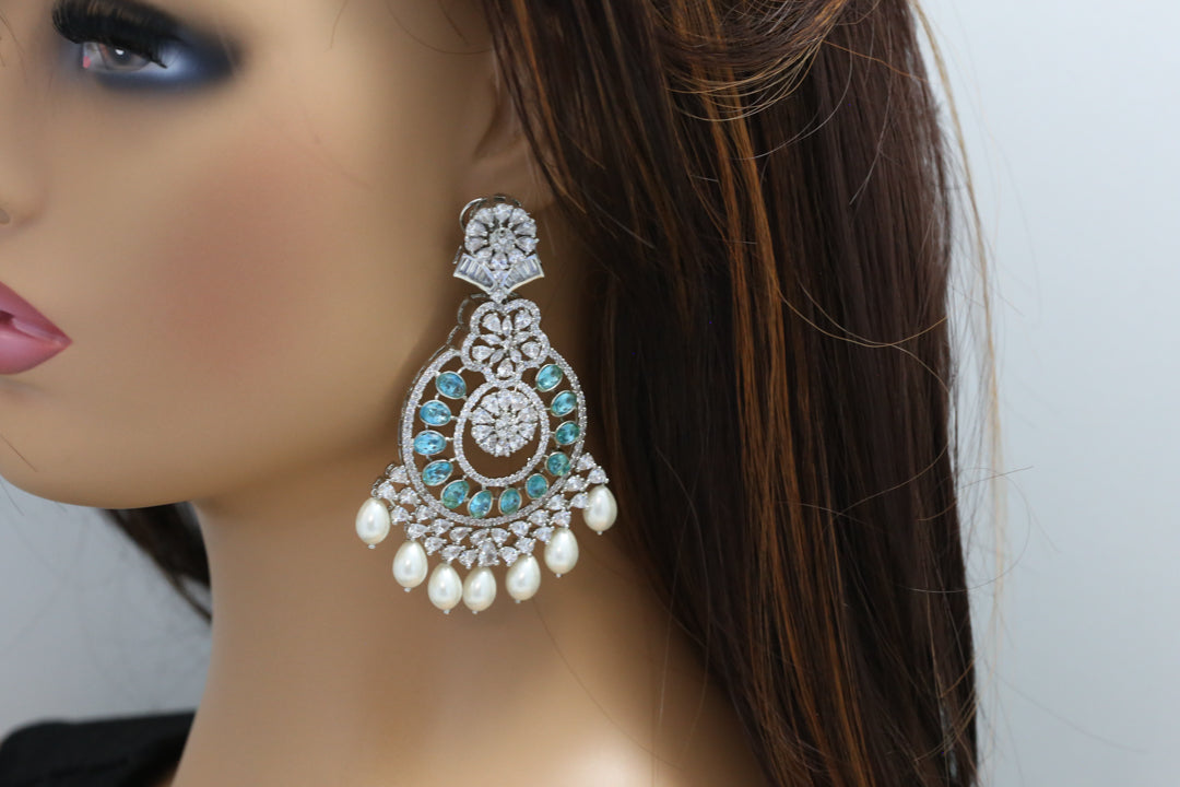 Premium CZ & Hydro Chandbaali - Aqua Blue