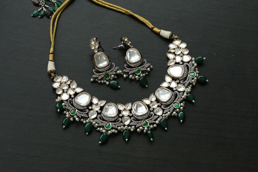 Premium Victorian Uncut Polki Necklace Set