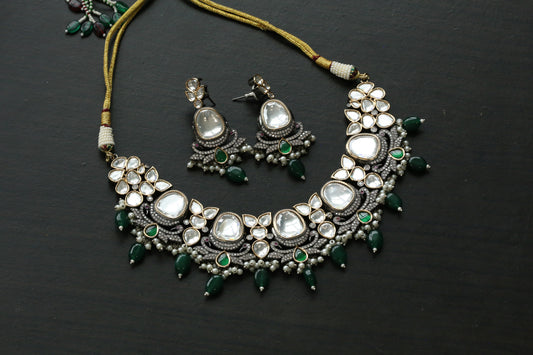 Premium Victorian Uncut Polki Necklace Set