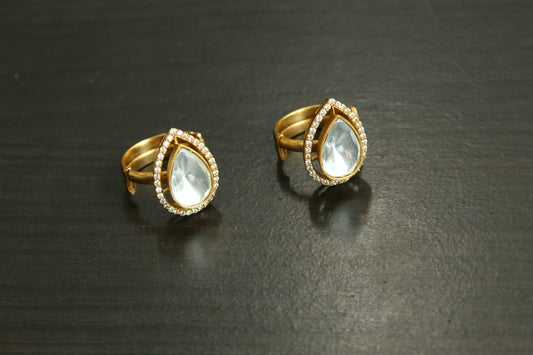Teardrop Kundan Polki CZ Ring