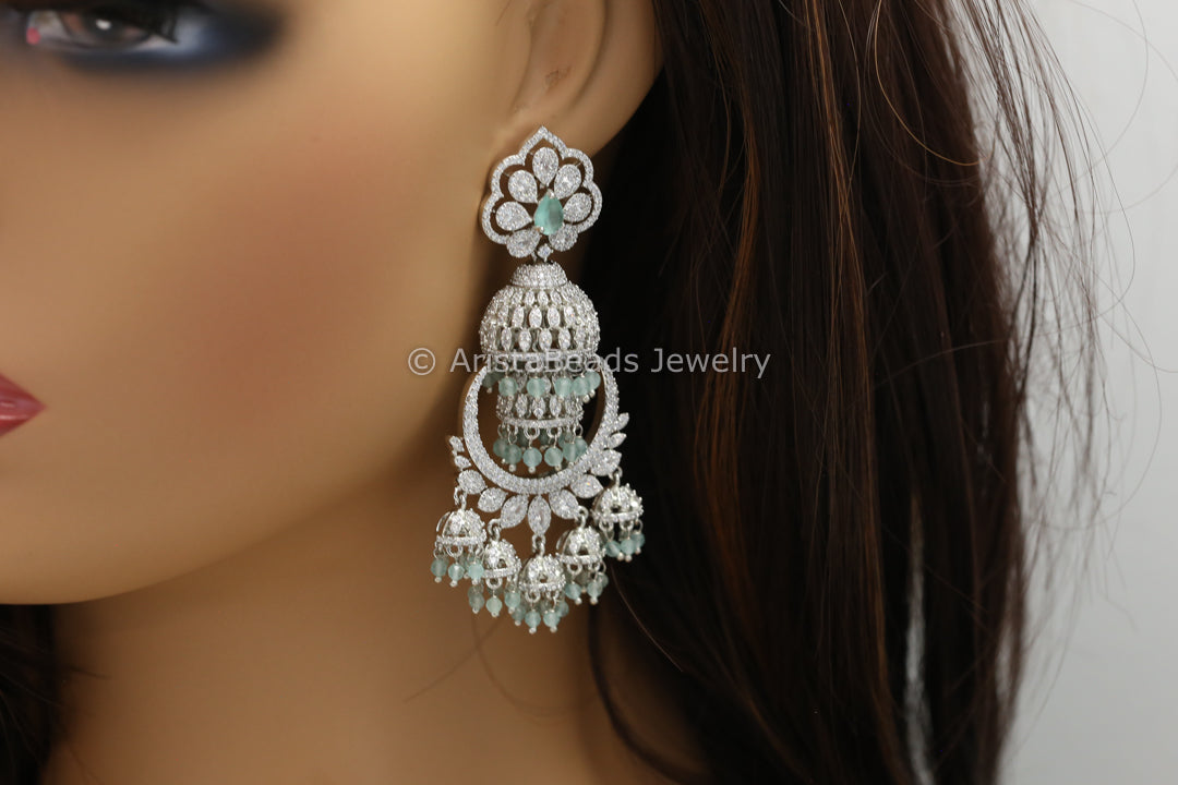Nano CZ Chandbaai Jhumka - Mint