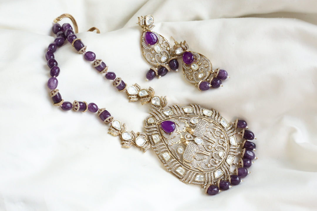 Premium Purple CZ Uncut Kundan Set