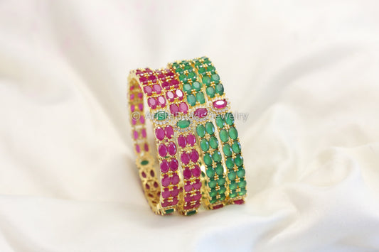 Ruby Green CZ Bangles ( Set of 2)