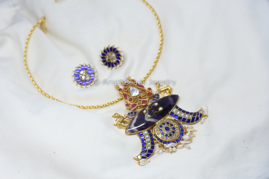 Jadau Fusion Hasli Necklace Set - Amethyst (Removable)