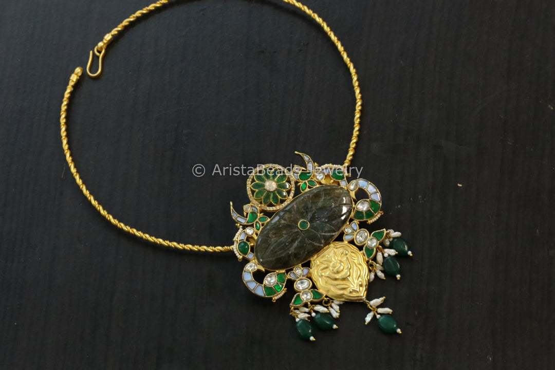 Labradorite & Kundan Hasli Necklace ( Removable)