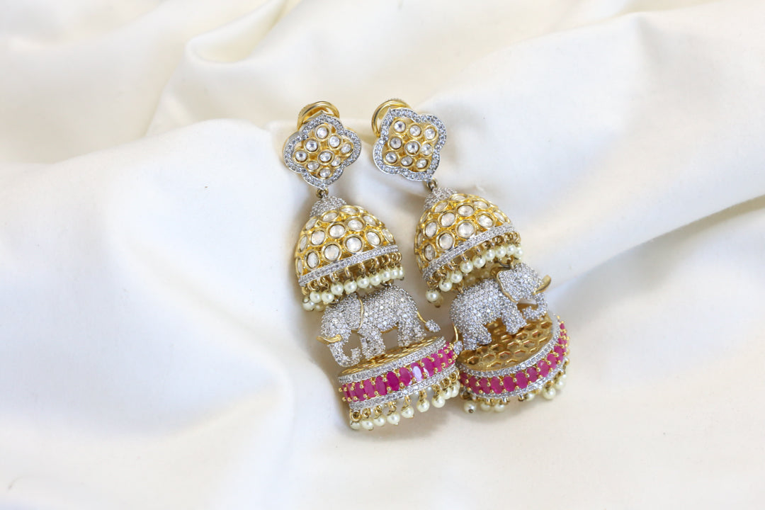 Premium CZ Kundan Ruby Jhumka