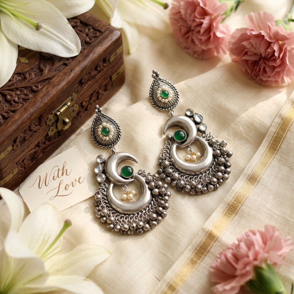 Chandrika Oxidized Chandbaali - Green