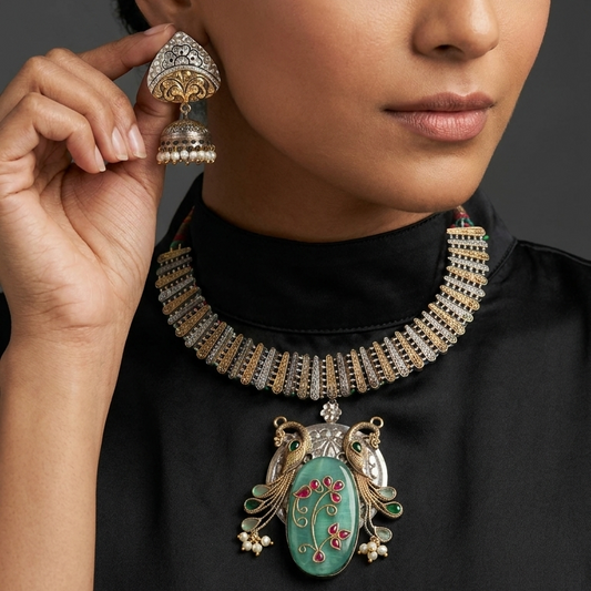 Fusion Inlay Kundan SLA Necklace - Mint