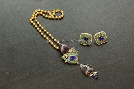 Amethyst Turquoise Pendant Set - Chain