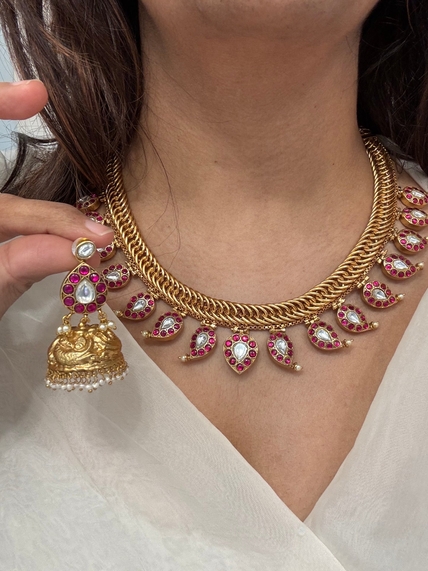 Double Sided Jalebi Mango Necklace Set - Reversible (V102-03)