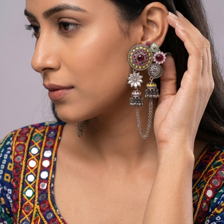 Rangreza Enamel Earrings - Yellow Red