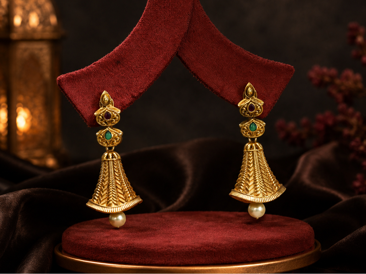 Noori Temple Jhumka -  Ruby Green