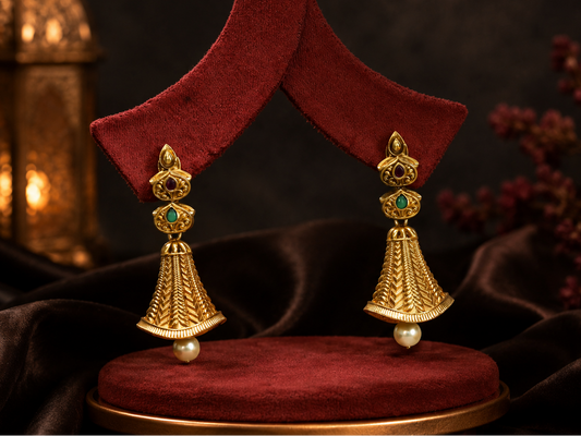 Noori Temple Jhumka -  Ruby Green