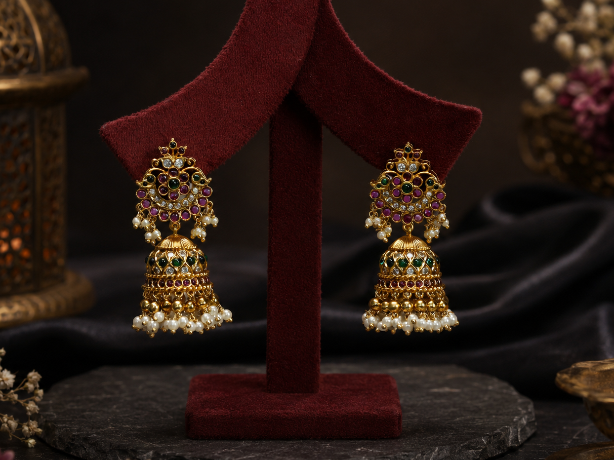 Hetal Temple Jhumka -  Ruby Green