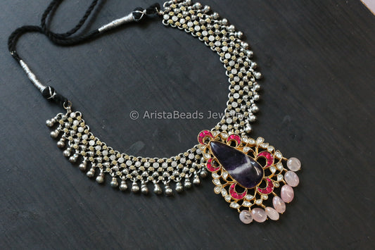 Amethyst Jadau Kundan Pendant Necklace - Style 7
