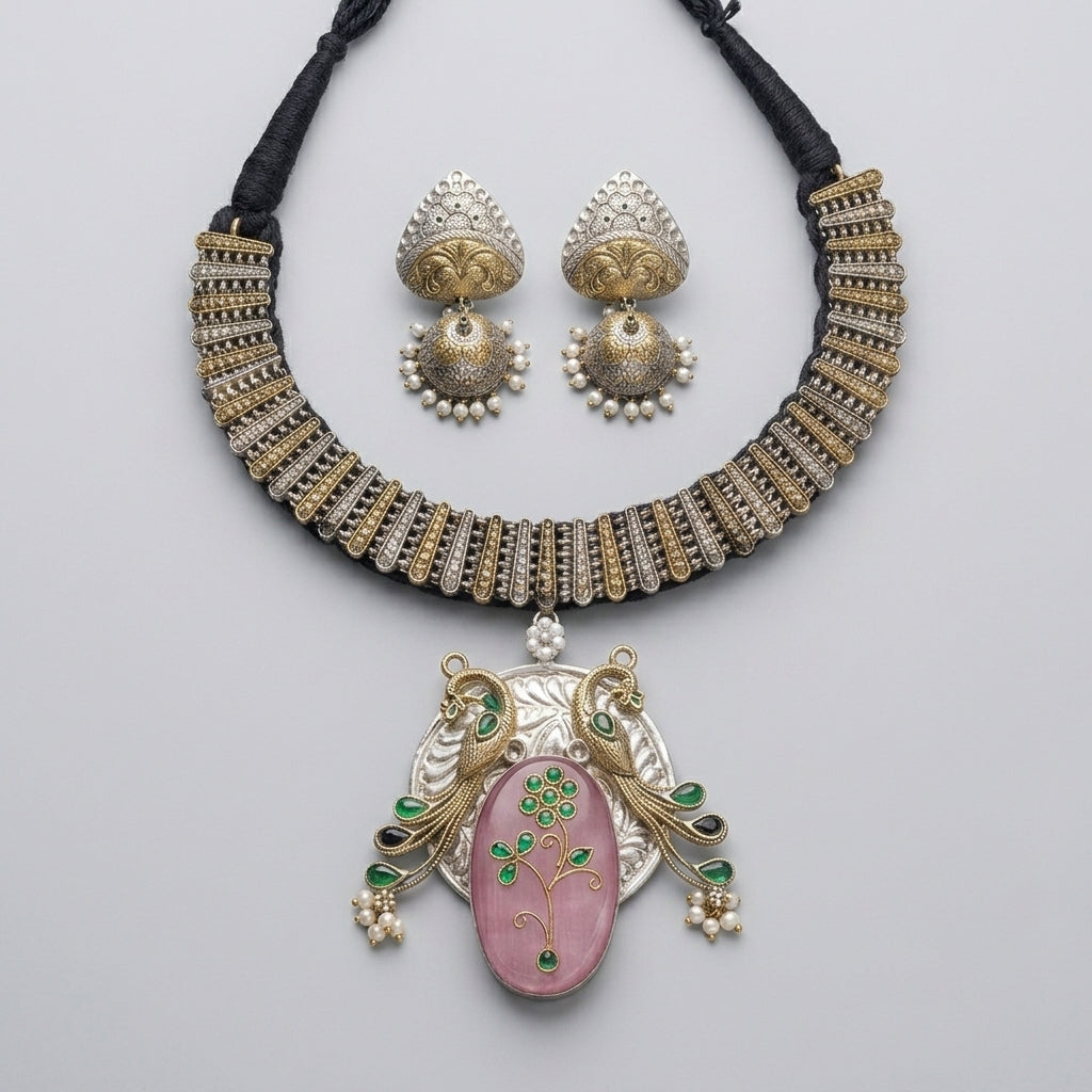 Fusion Inlay Kundan SLA Necklace - Pink