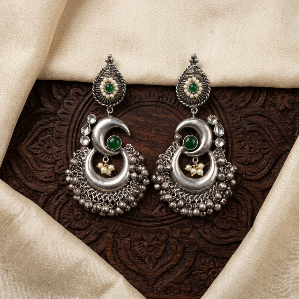 Chandrika Oxidized Chandbaali - Green